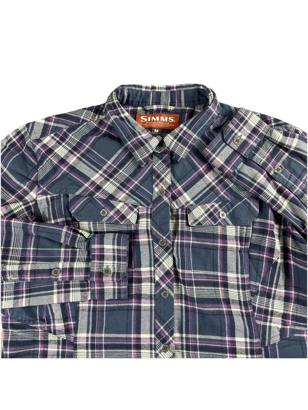 Simms Fishing Flannel Button Up Shirt Women's Medium Purple Plaid